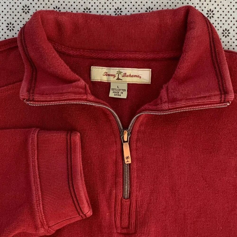 Tommy Bahama Quarter Zip Pullover Sweatshirt Men L Red 100% Cotton